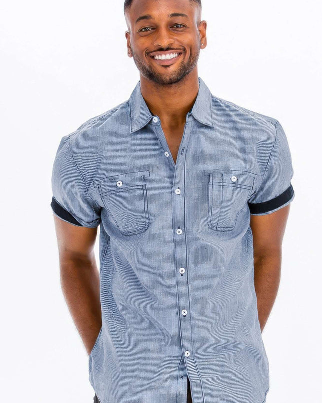 Casual Short Sleeve Solid Denim Shirt - Pikemla