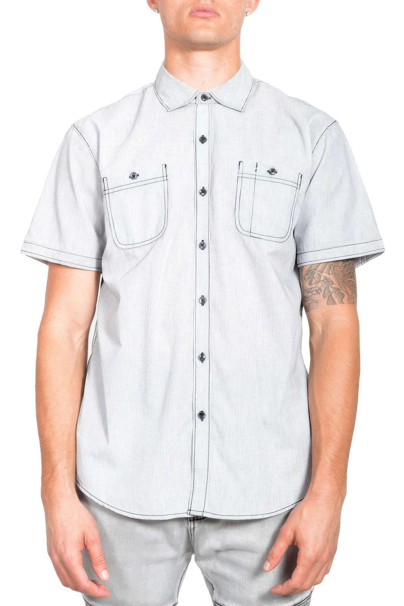 Casual Short Sleeve Solid Denim Shirt - Pikemla