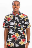 Mens Print Hawaiian Button Down Shirt