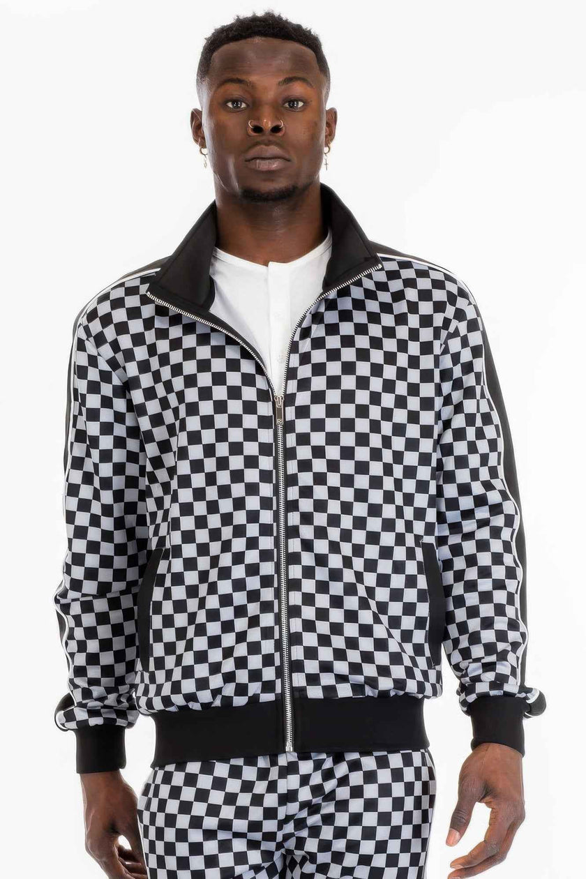 Mens Full Zip Checkered Jacket