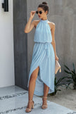 Halter Neck Empire Waist Spilt Dress - Pikemla