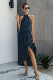 Halter Neck Empire Waist Spilt Dress - Pikemla