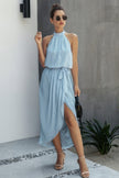 Halter Neck Empire Waist Spilt Dress - Pikemla