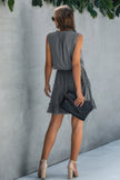 Sleeveless Tie Neck Frill Trim Tiered Layer Dress - Pikemla