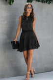 Sleeveless Tie Neck Frill Trim Tiered Layer Dress - Pikemla