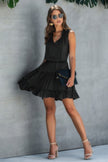 Sleeveless Tie Neck Frill Trim Tiered Layer Dress - Pikemla