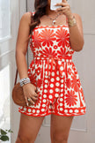 Plus Size Random Printed Belt Sleeveless Romper - Pikemla