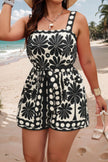Plus Size Random Printed Belt Sleeveless Romper - Pikemla