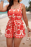 Plus Size Random Printed Belt Sleeveless Romper - Pikemla