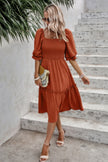 Square Neck Puff Sleeve Ruffle Hem Dress - Pikemla