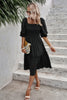 Square Neck Puff Sleeve Ruffle Hem Dress - Pikemla