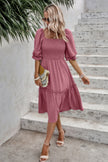 Square Neck Puff Sleeve Ruffle Hem Dress - Pikemla