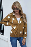 Stars Print Zip Up Long Sleeve Drawstring Hoodie - Pikemla