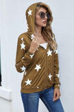 Stars Print Zip Up Long Sleeve Drawstring Hoodie - Pikemla