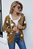 Stars Print Zip Up Long Sleeve Drawstring Hoodie - Pikemla