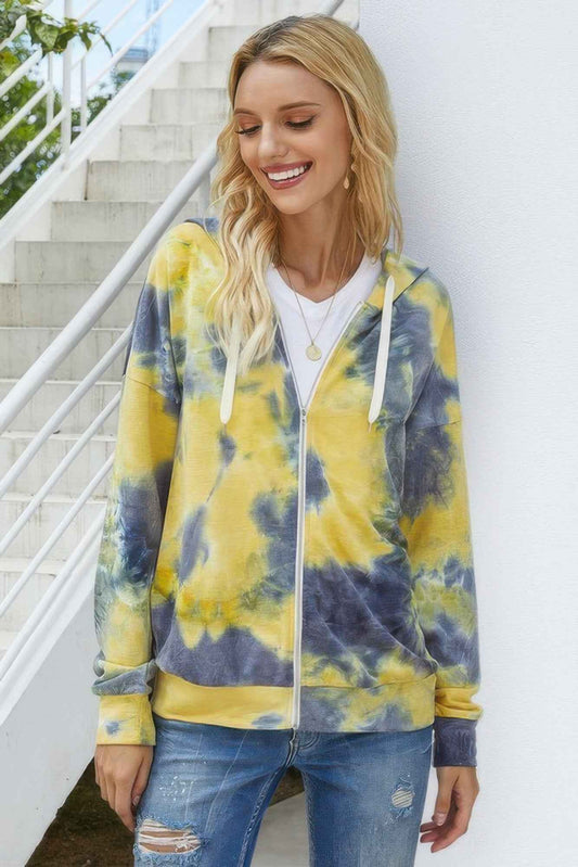 Tie Dye Full Zip Drawstring Hoodie - Pikemla