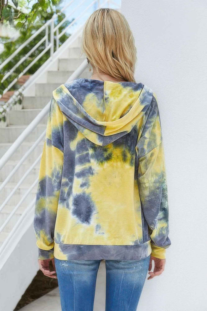 Tie Dye Full Zip Drawstring Hoodie - Pikemla