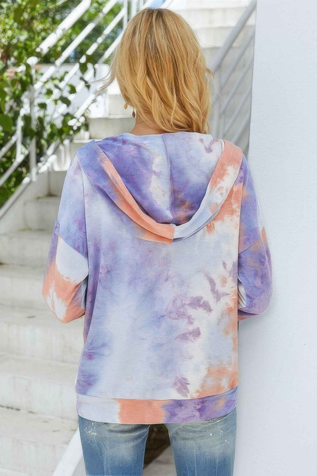 Tie Dye Full Zip Drawstring Hoodie - Pikemla