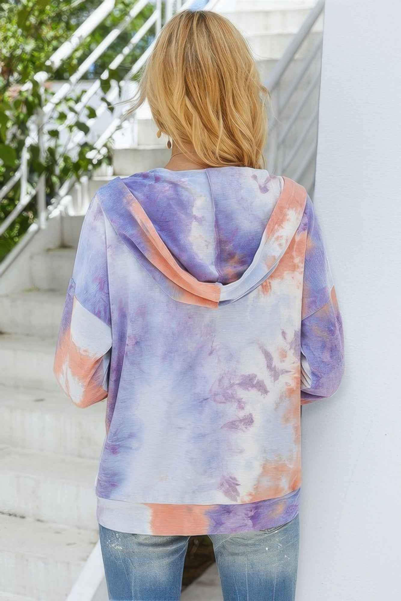 Tie Dye Full Zip Drawstring Hoodie - Pikemla