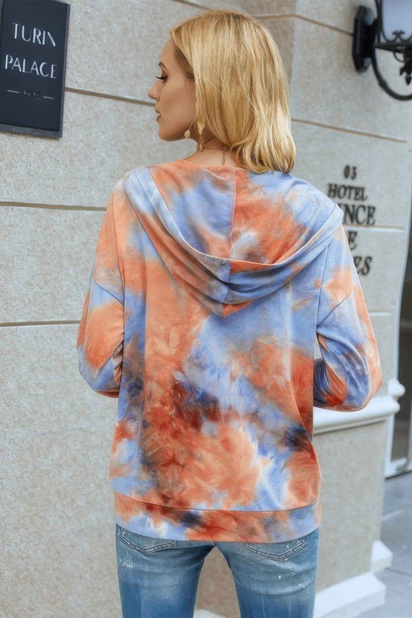 Tie Dye Full Zip Drawstring Hoodie - Pikemla