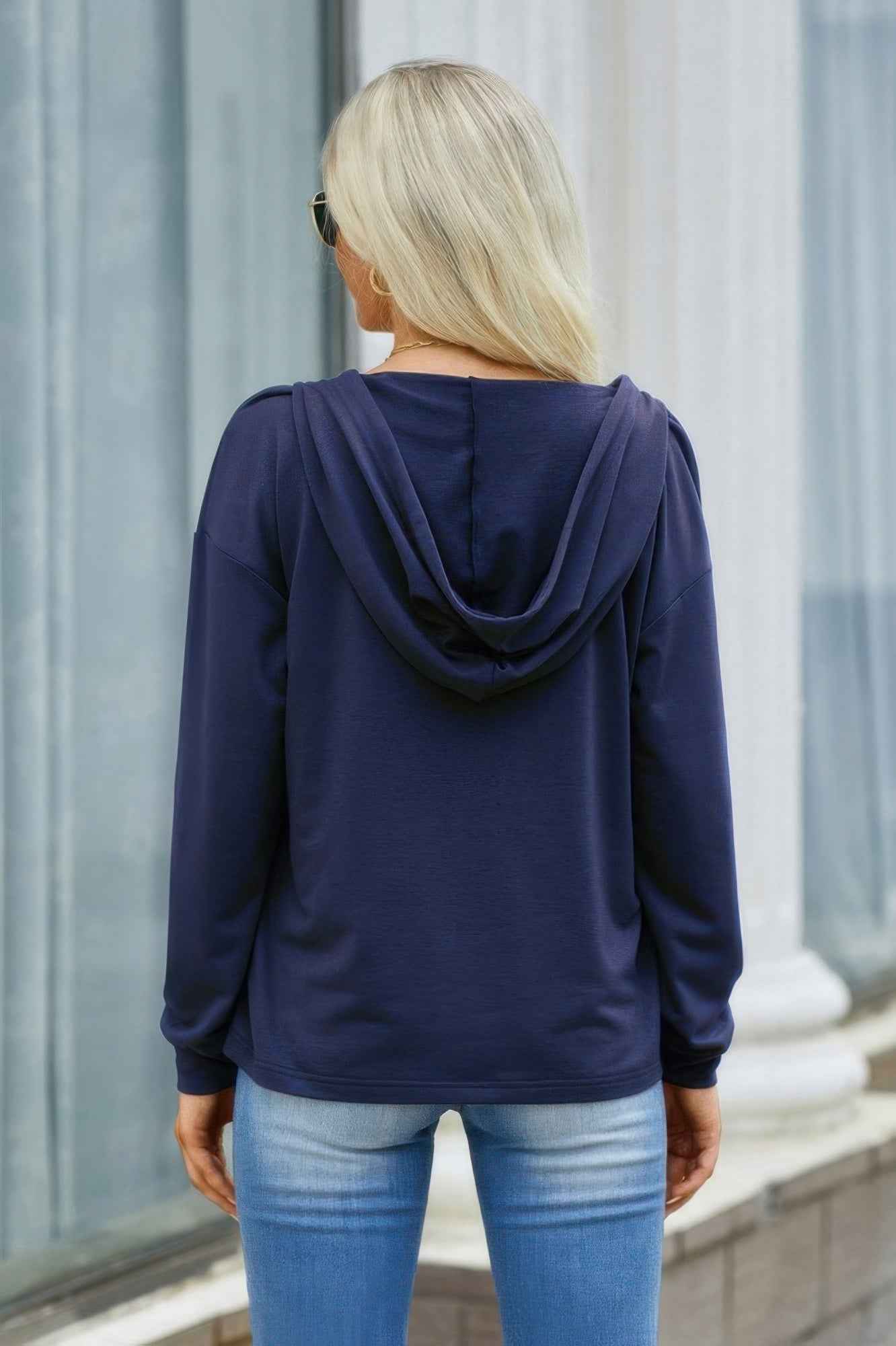 Solid Lace Trim Long Sleeve Loose Hoodie - Pikemla