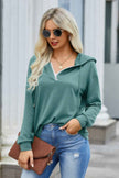 Solid Lace Trim Long Sleeve Loose Hoodie - Pikemla