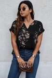 Plus Size Floral Print V Neck Loose Blouse - Pikemla