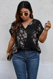 Plus Size Floral Print V Neck Loose Blouse - Pikemla