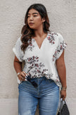 Plus Size Floral Print V Neck Loose Blouse - Pikemla