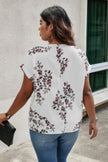 Plus Size Floral Print V Neck Loose Blouse - Pikemla