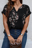Plus Size Floral Print V Neck Loose Blouse - Pikemla