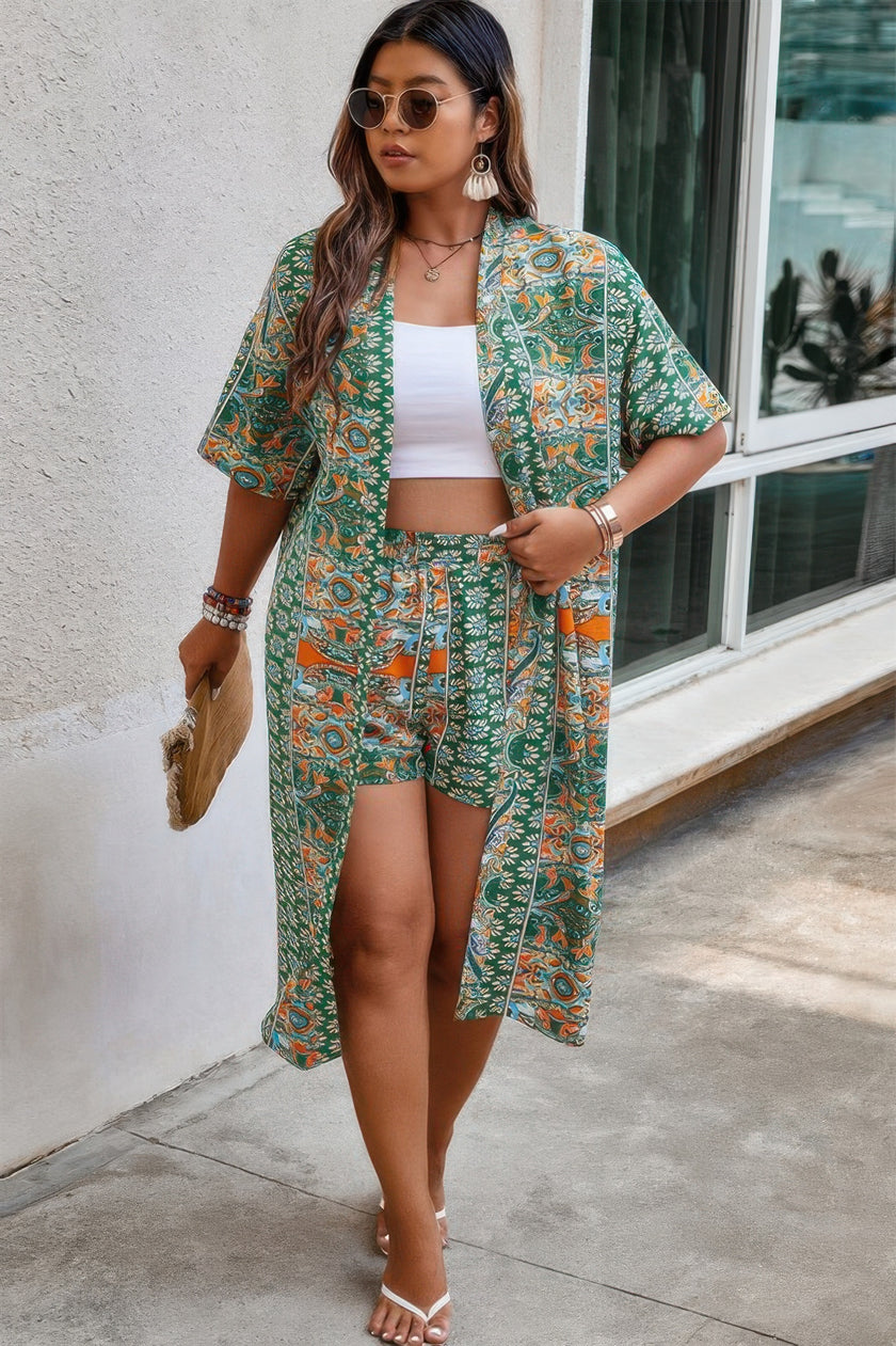 Plus Size Two Pieces Printed Elastic Waist Sets - Pikemla