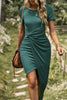 Solid Short Sleeve Twisted Split Fit Midi Dress - Pikemla