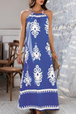 Geo Print Halter Sleeveless Loose Fit Dress - Pikemla