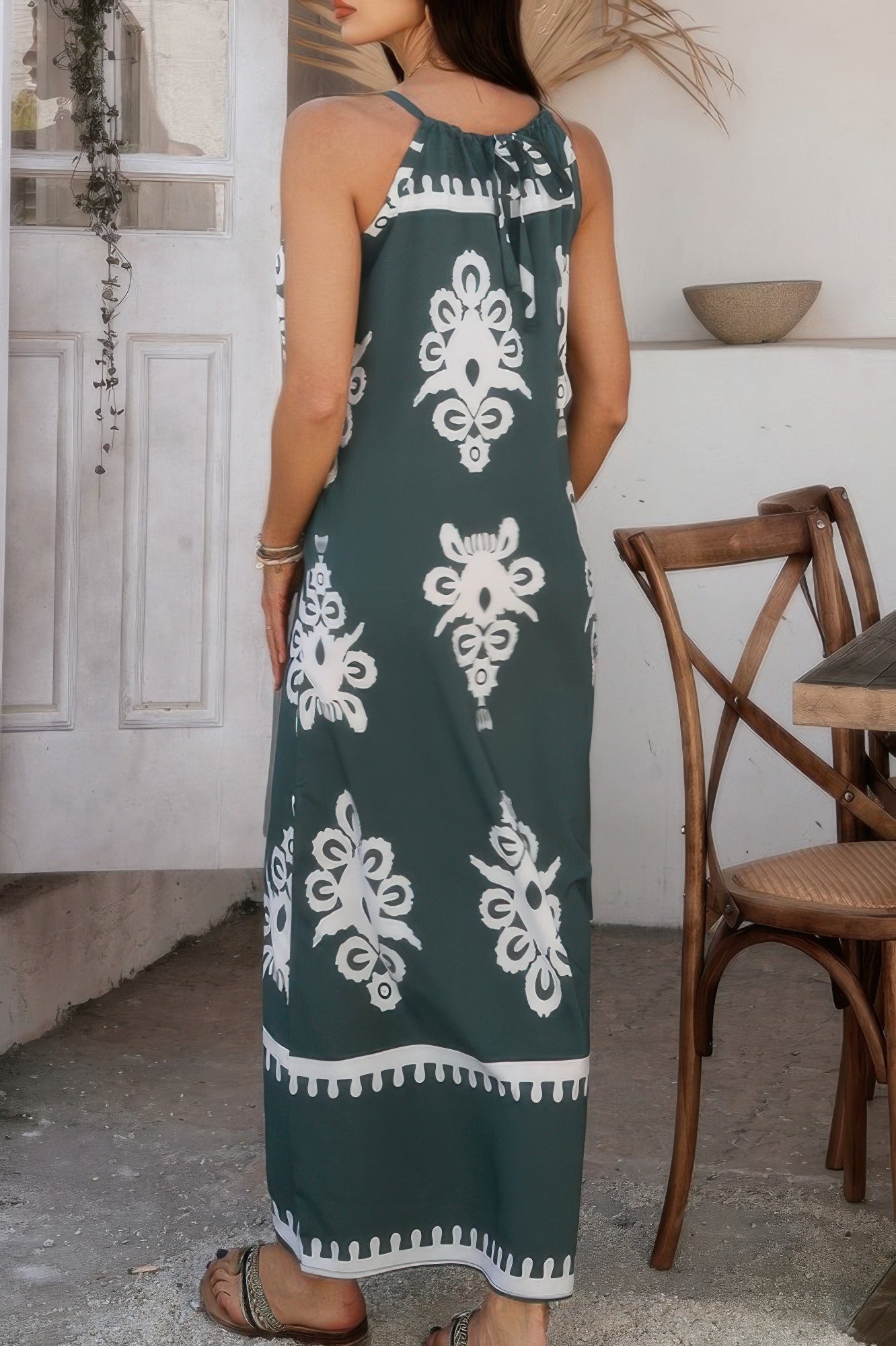 Geo Print Halter Sleeveless Loose Fit Dress - Pikemla