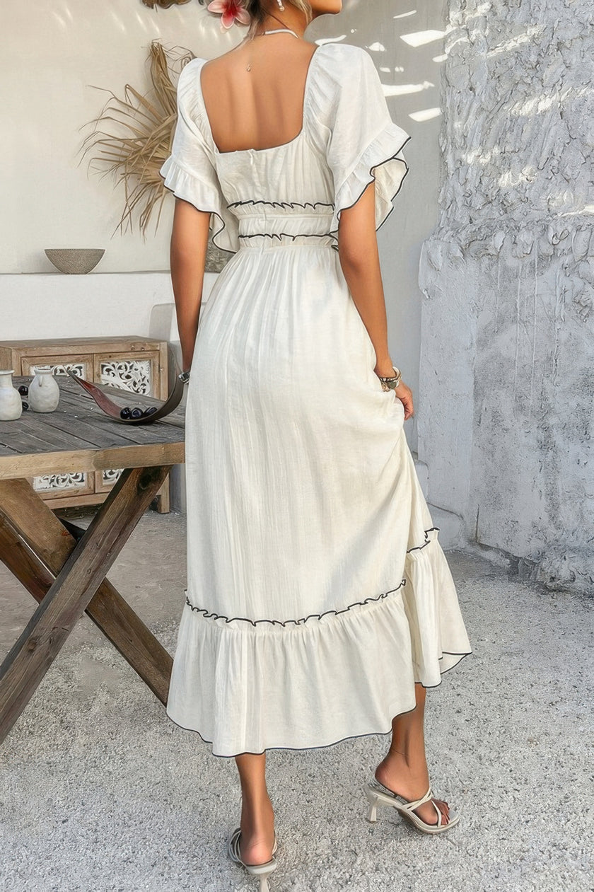 Off Shoulder Bodycon Backless Ruffle Trim Dress - Pikemla