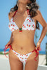 Two Pieces Strawberry Print Halter Knot Bikini - Pikemla