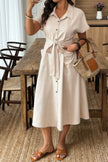 Plus Solid Button Down Straight Belted Shirt Dress - Pikemla