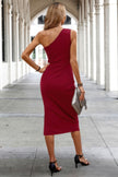 Solid One Shoulder Sleeveless Bodycon Midi Dress - Pikemla