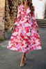 Boho V Neck A Line High Waist Long Sleeve Dress - Pikemla