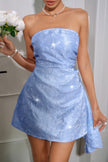 Solid Off Shoulder Strapless Satin Short Dress - Pikemla