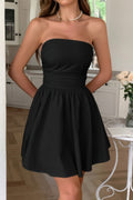 Solid Off Shoulder Tube Elastic Waist Dress - Pikemla