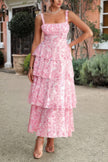 Floral Sleeveless Tie Back Tiered Full Dress - Pikemla