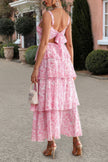 Floral Sleeveless Tie Back Tiered Full Dress - Pikemla