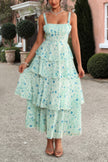 Floral Sleeveless Tie Back Tiered Full Dress - Pikemla