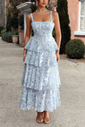 Floral Sleeveless Tie Back Tiered Full Dress - Pikemla