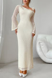 Solid Off Shoulder Bodycon Long Sleeve Dress - Pikemla