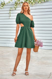 One Shoulder Puff Sleeve A Line Dress - Pikemla