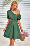 One Shoulder Puff Sleeve A Line Dress - Pikemla