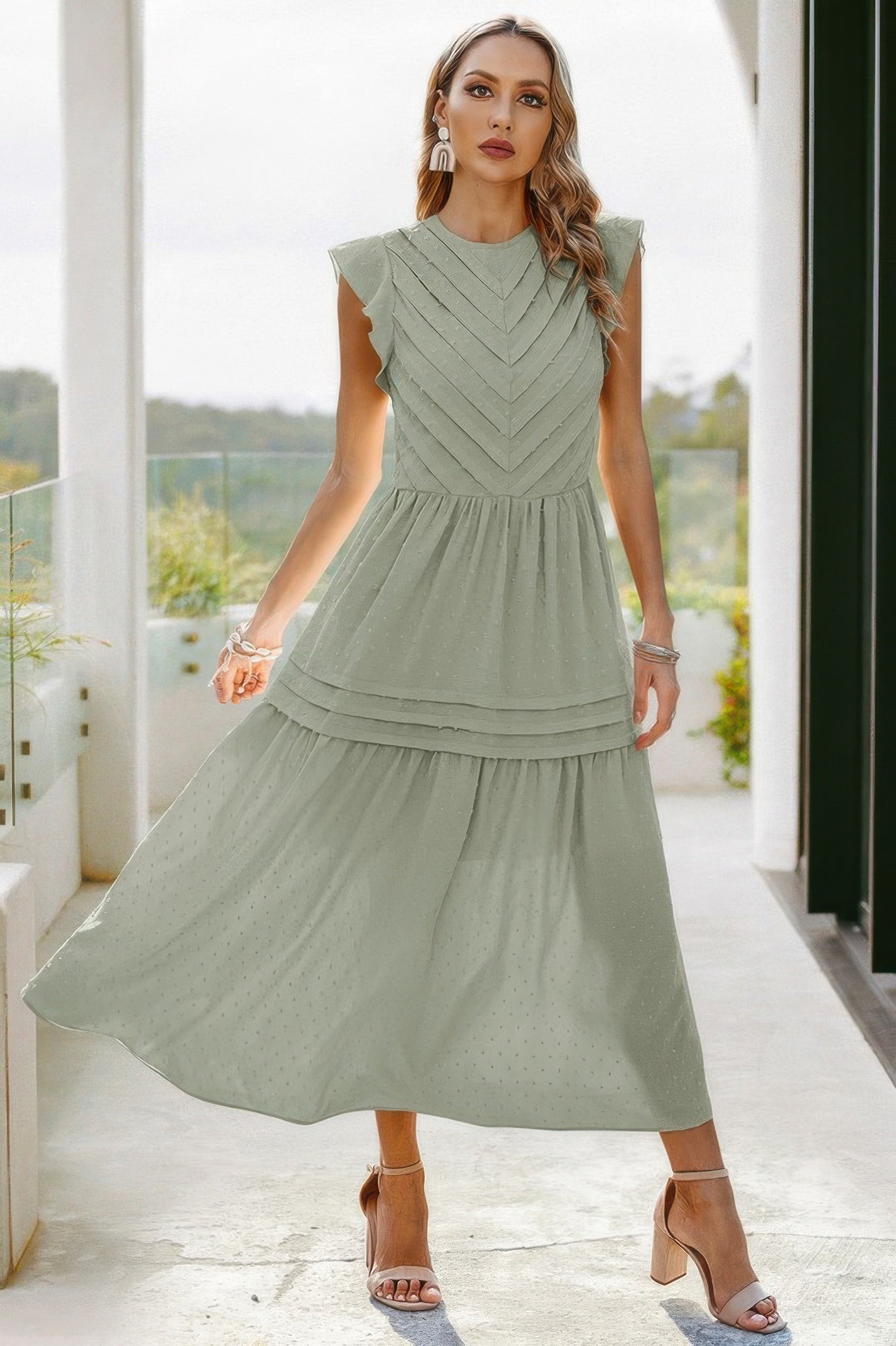 Ruffle Solid Willow Smocked Maxi Dress - Pikemla